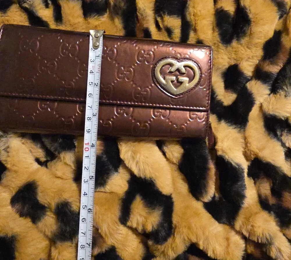 Gucci Metallic Brown GG Embossed Continental Wallet with Gold Heart Logo
